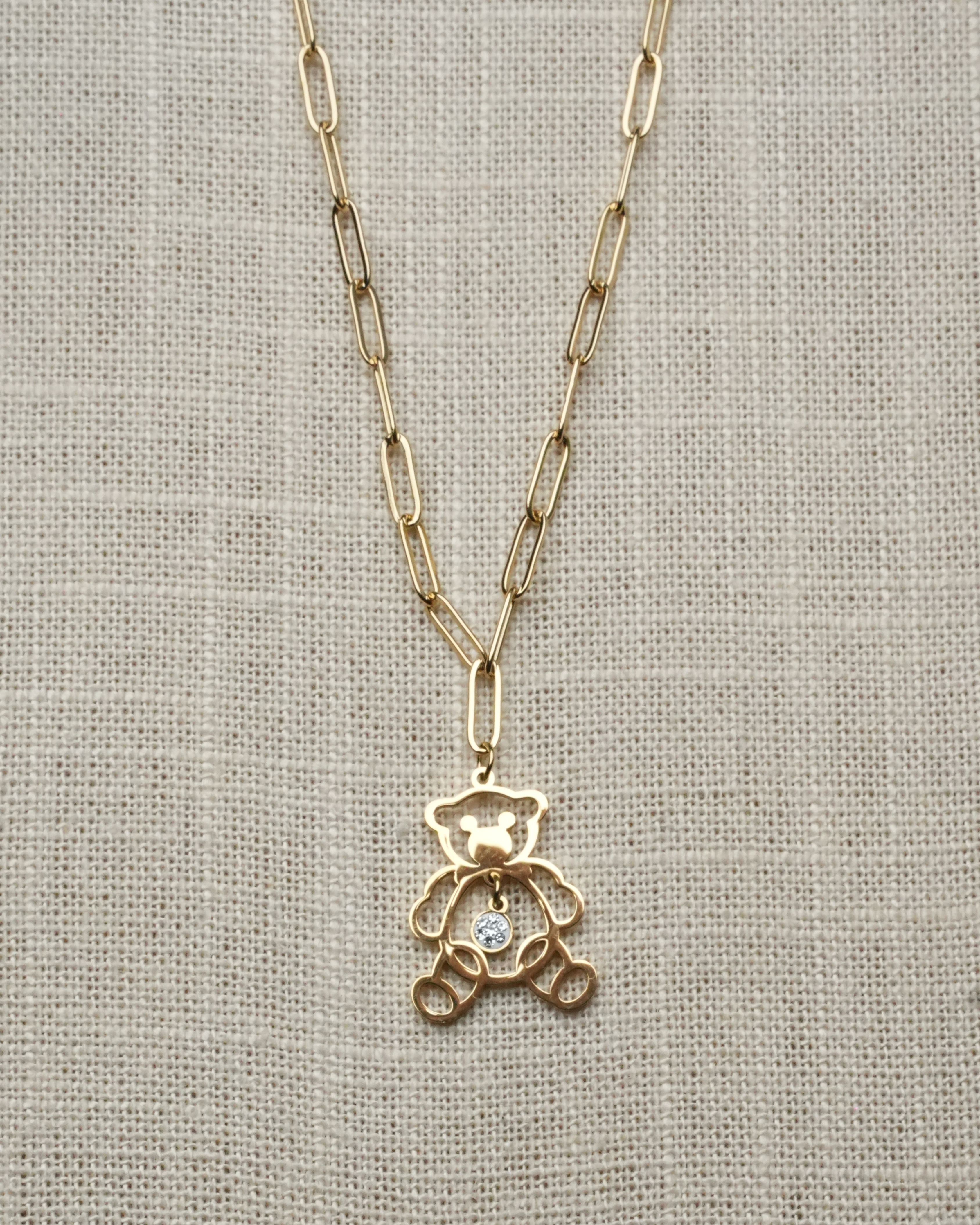 Collier Teddy Bear – Chaîne Maillon Rectangle – Inox Doré