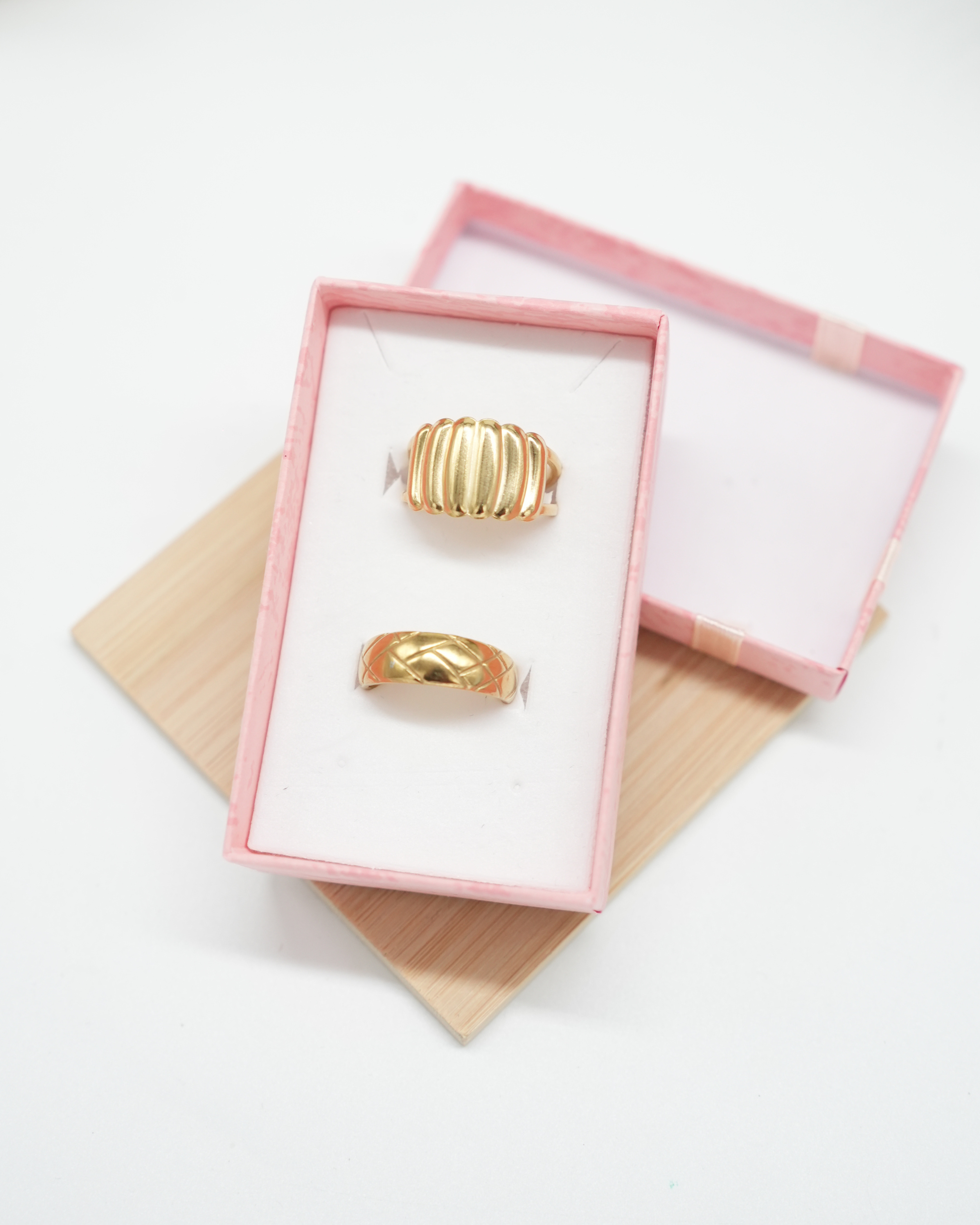 Duo de Bagues Inox Doré – Design Moderne