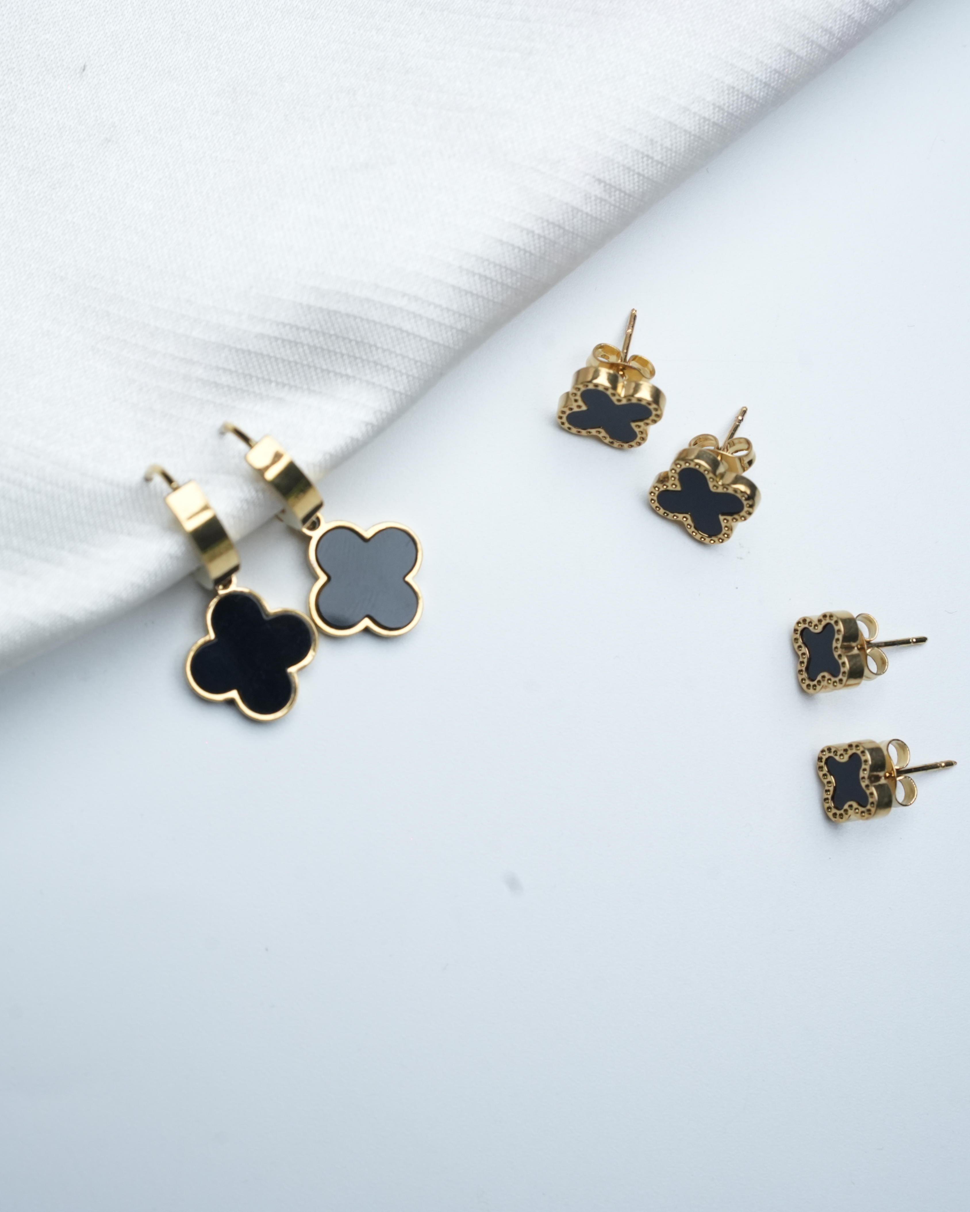 Pack Boucles Van Cleef Style – Noir – Inox Doré