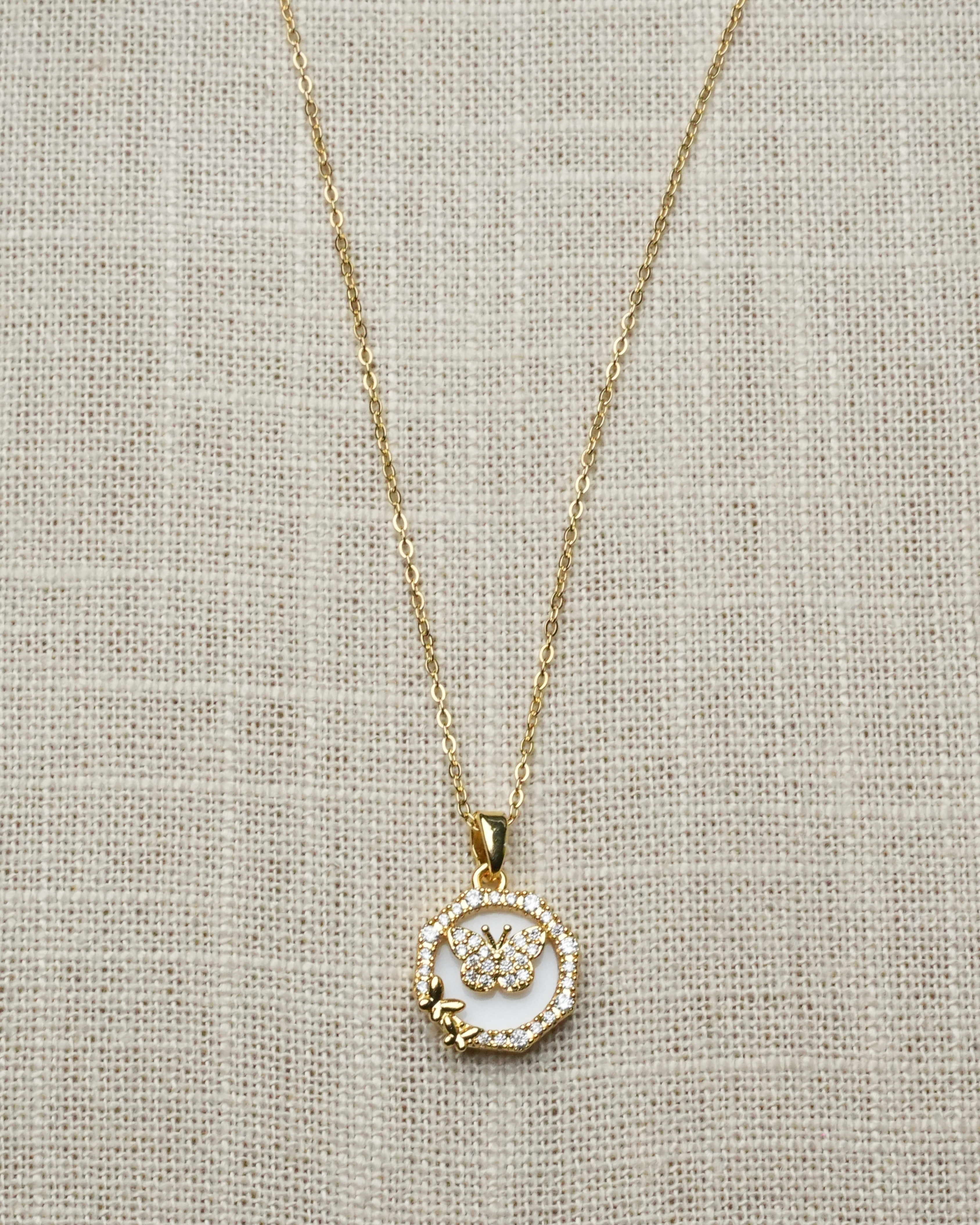 Collier Abeille – Hexagone Doré & Zircons – Inox